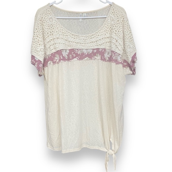 Cato CROCHET FLORAL TIE HEM TOP - Picture 1 of 5